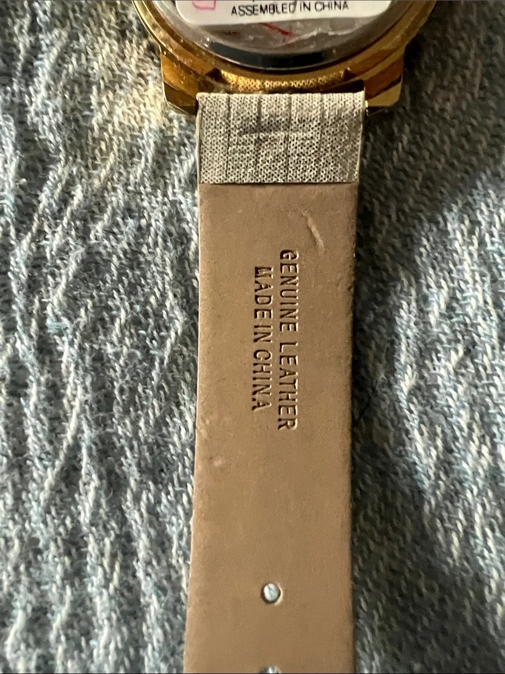Chico's Silver Leather Strap Watch with Crystal Bezel and Gold Accents